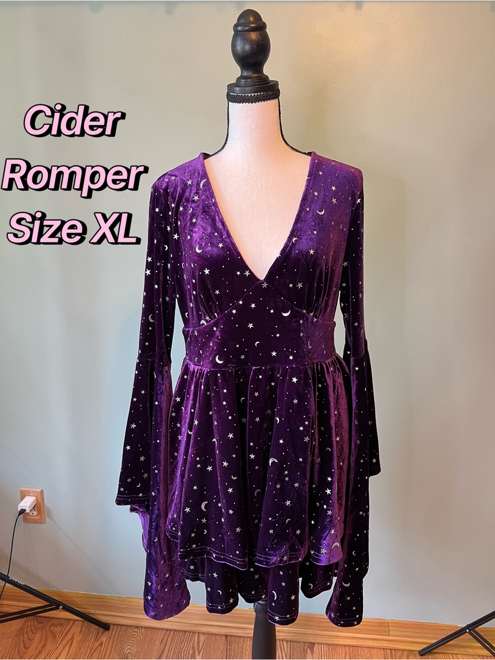 Cider Purple Velvet Star & Moon Romper Size XL